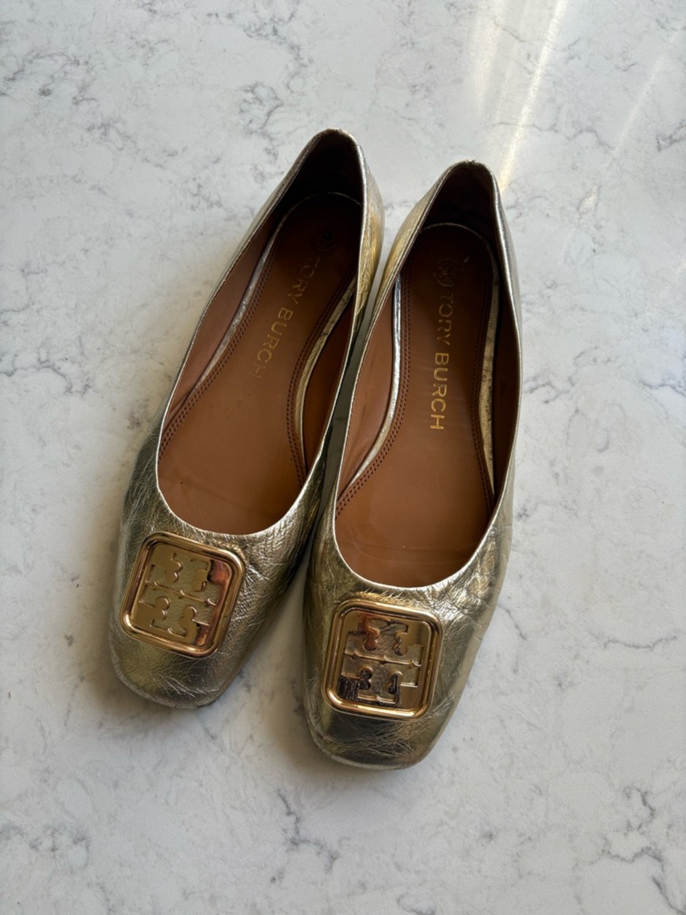 Tory Burch Metallic Gold Leather Ballet Flats 10.5
